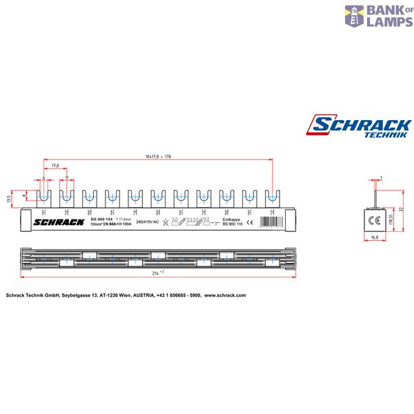 Busbar, 1x RCCB 4-pole, 8x MCB 1-pole, 11 MW, 10 mmý image 10