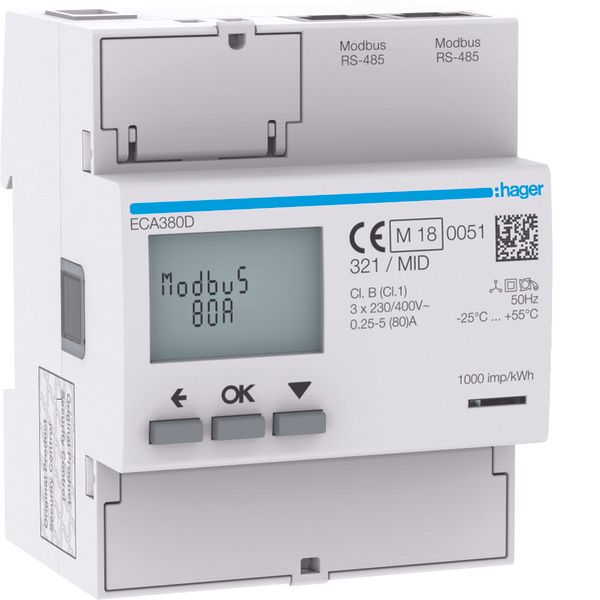 3 Phase kWhmeter direct 80A 4M AGARDIO MID image 1