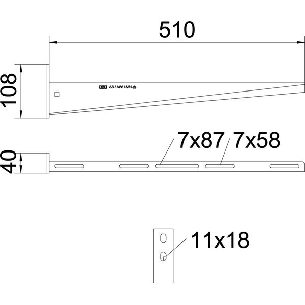 AW 15 51 FT 2L Wall and support bracket with 2 fastening holes B510mm image 2