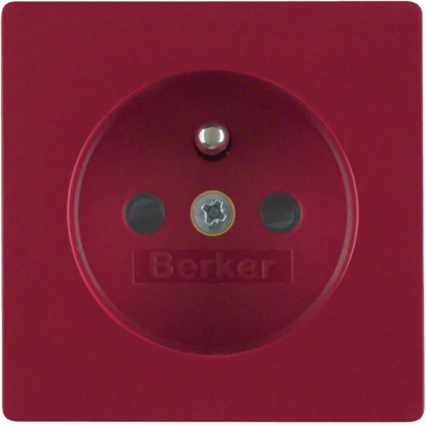 Center piece for socket with ground pin with touch protection, Berker Q.x, red, velvet image 1