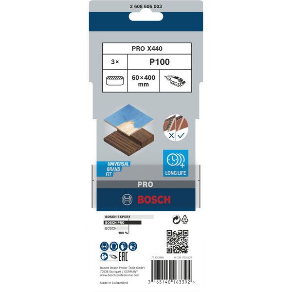 3-piece X440 sanding belt set 60 x 400 mm, 100 image 1