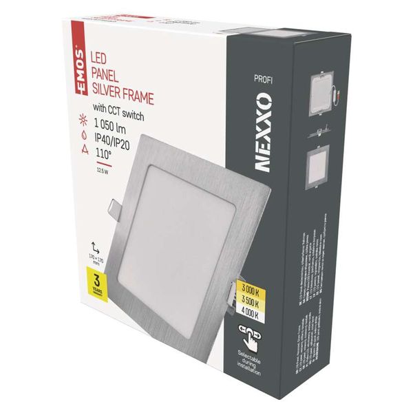 LED recessed luminaire NEXXO, square, silver, 12.5W, with change CCT image 1