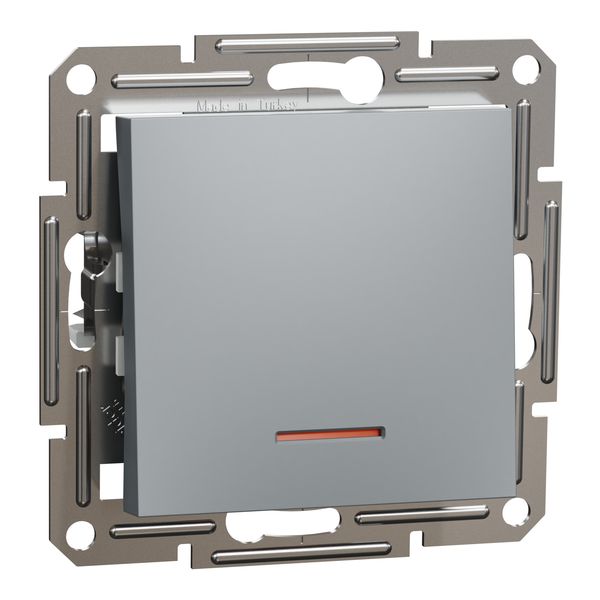Asfora - 1pole switch with locator light, screwless terminals, wo frame, steel image 1