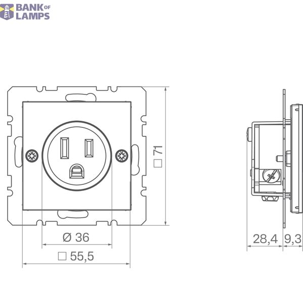 Wall socket USA/CANADA NEMA 5-15 R, screw class, A.x/C.x, black glass image 2