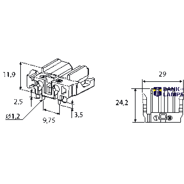 PCB coupler 2p socket, horiz., grey image 2