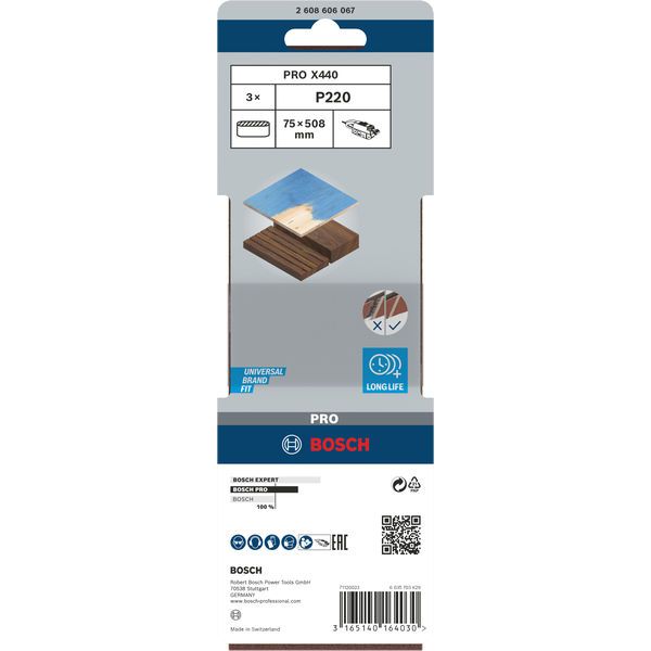 3-piece X440 sanding belt set 75 x 508 mm, 220 image 2
