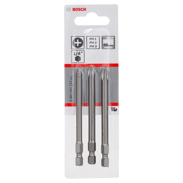 3-piece screwdriver bit set, Extra Hard PH1; PH2; PH3; 89 mm image 2