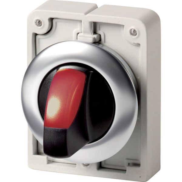 M30I-FWLKV-R Illuminated selector switch actuator, RMQ-Titan, with thumb-grip, maintained, 2 positions (V position), red, Front ring stainless steel image 2