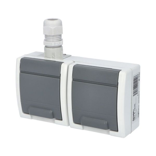 ATLAS 2-fold horizontal socket with M20 outlet IP65 gray image 2