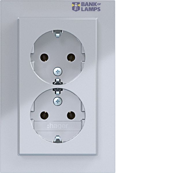 Double SCHUKO wall socket, high, A.1, titanium image 1