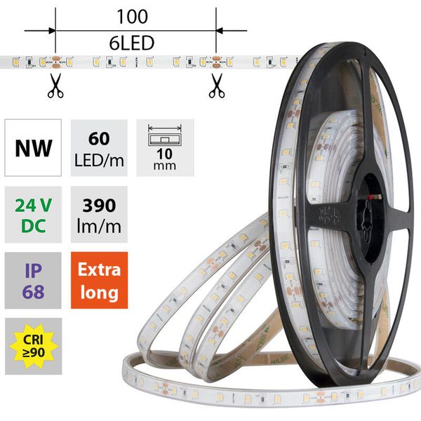 LED strip SMD2835 NW, 60LED/m, 4,8W/m, DC 24V, 390lm/m, CRI90, IP68, 10mm, 5m image 1