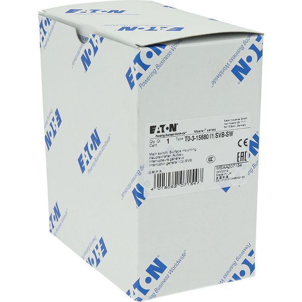 T0-3-15680/I1/SVB-SW Main switch, T0, 20 A, surface mounting, 3 contact unit(s), 3 pole + N, 1 N/O, 1 N/C, STOP function, With black rotary handle and locking ring, Lockab image 36