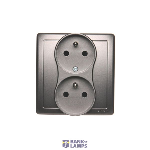 Double socket outlet with earthing and shutters - Czech pin system, Inox, metallized, 16A image 1
