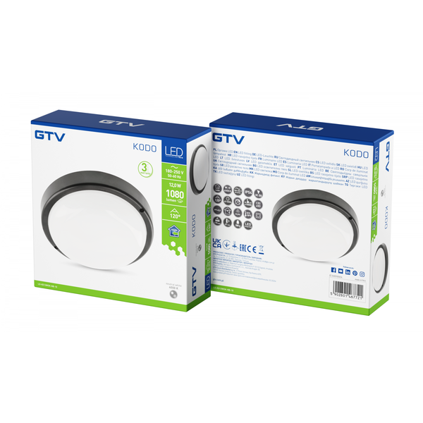 LED luminaire KODO-OK, 12 W, 1080 lm, AC175-260V, PF>0.5, Ra≥80, IP54, IK08, 4000K, round, black image 2