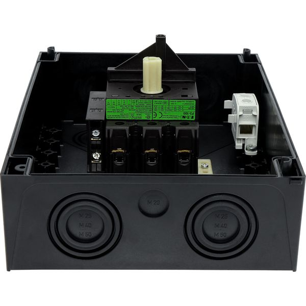 P3-100/I5/SVB/HI11 Main switch, P3, 100 A, surface mounting, 3 pole, 1 N/O, 1 N/C, Emergency switching off function, With red rotary handle and yellow locking ring, Lock image 44