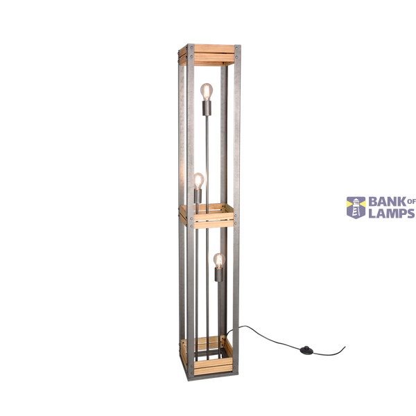 Khan floor lamp 3xE27 antique steel/wood image 1