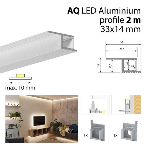 Aluminum profile for plasterboards AQ 2m Whitey diffus., 2x end image 1