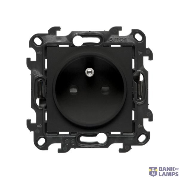 Socket outlet with earthing and shutters, Push In system, (module), Simon 24, IP20, 16A, black matt image 1