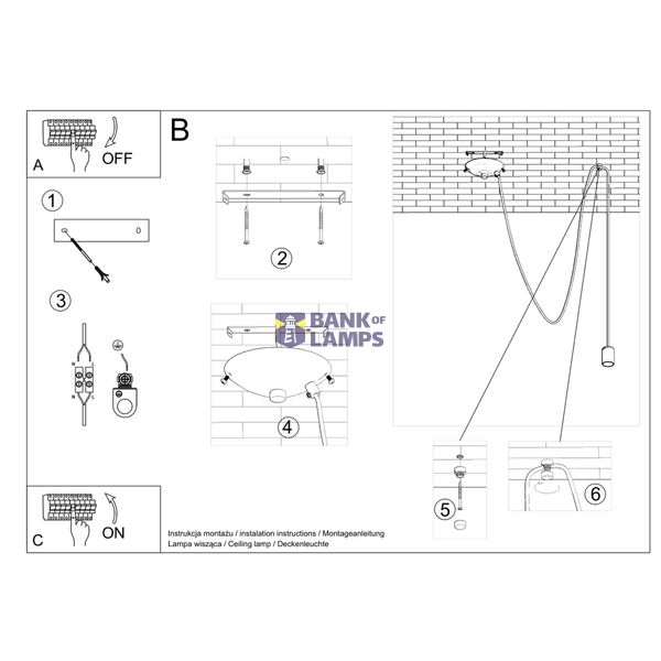 HANGING LAMP EDISON 1 LONG BLACK E27 1X60W IP20 image 8