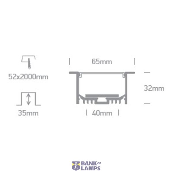 RECESSED PROFILE 2m FOR 40mm STRIPS + PC OPAL DIFF image 2