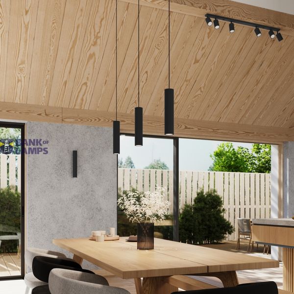 HANGING LAMP THREE CYLINDRICAL LAMPSHADES WITH ELEGANT CARBON GROOVING ON GU10 image 6