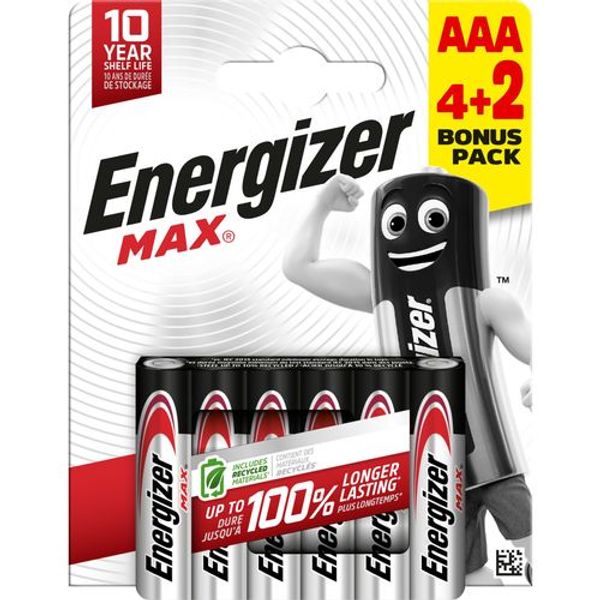 Alkaline battery LR03 (AAA) E92 1.5V 1200mAh MAX Energizer 4+2pcs blister image 1