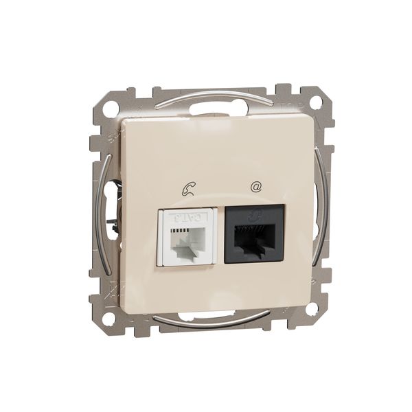 DATA CAT 6 UTP + Telephone outlet, Sedna Design & Elements, Beige image 4