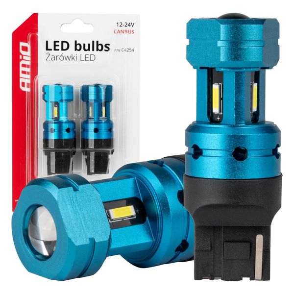 LED bulbs CANBUS T20 7440 W21W 4SMD 1860 White 12V 24V AMIO-04254 image 1