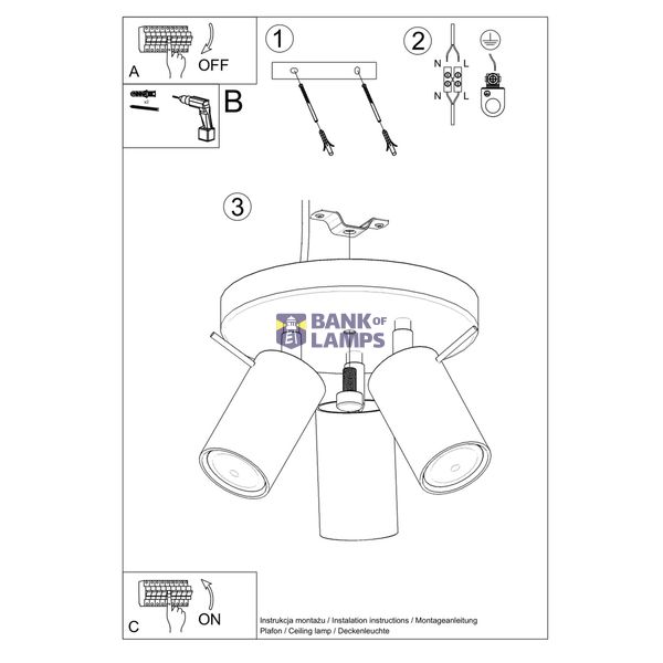 RING CEILING LAMP 3P WHITE GU10 3X40W IP20 image 6