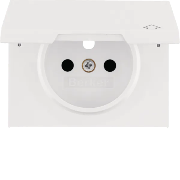 Center piece for socket with earthing pin with protection against contact with lid, Berker K.1, white, gloss image 1