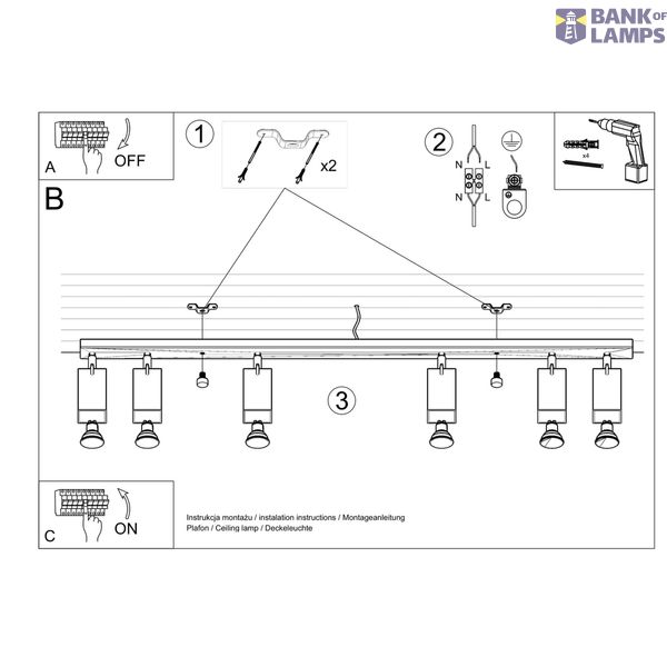CEILING LAMP MERIDA 6L BLACK GU10 6X40W IP20 image 4