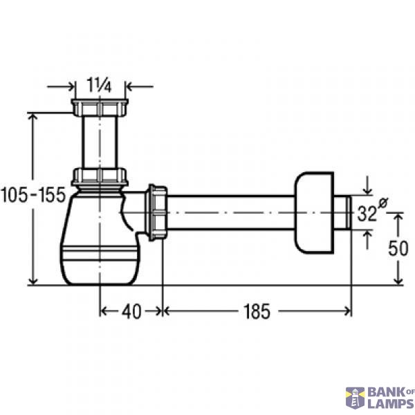 Bidet bottle trap without outlet 11/4"x32, white image 2