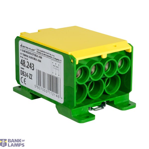 Distribution Block DB24-ZZ, (yellow-green), 450A, insert: Tinned Brass (MO58) CuZn40Pb2 image 1