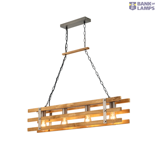 Khan pendant 4xE27 antique steel/wood image 1