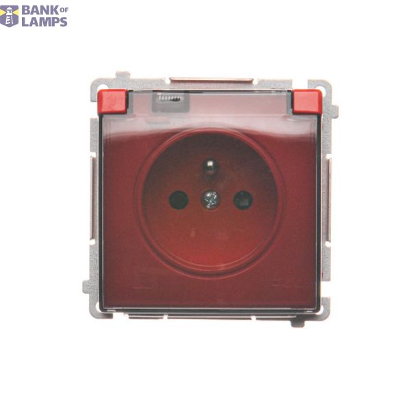 IP44 single socket outlet with shutters - transparent flap, red, 16A image 1