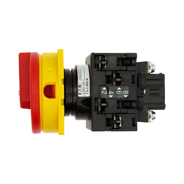 T3-2-8324/EA/SVB Main switch, T3, 32 A, flush mounting, 2 contact unit(s), 4 pole, Emergency switching off function, With red rotary handle and yellow locking ring image 33