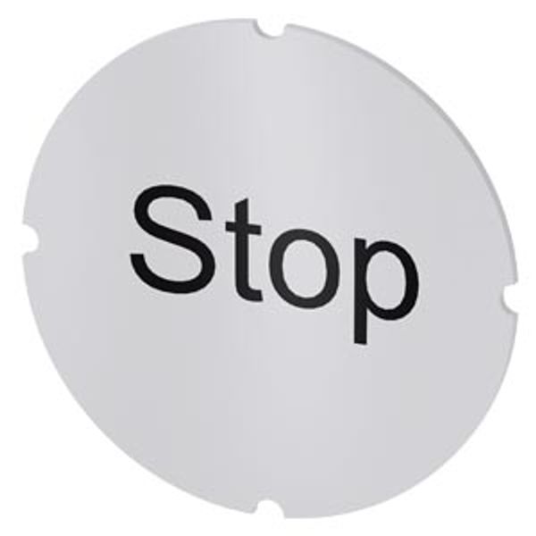 Inscription plate for illuminated pushbutton, round, milky, labeling: Stop image 1