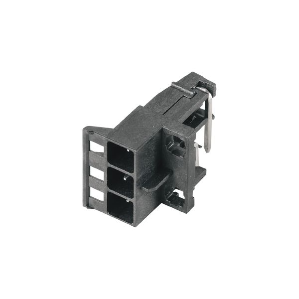 PCB plug-in connector, Connection element, left, male header, open side, THT/THR solder connection, 5.00 mm, Number of poles: 3, 90°, Solder pin length (l): 1.5 mm, tinned, black, Tape image 1