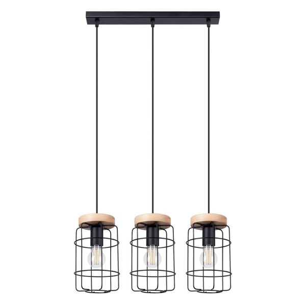HANGING LAMP GOTTO 3L BLACK/WOOD E27 3X15W IP20 image 1
