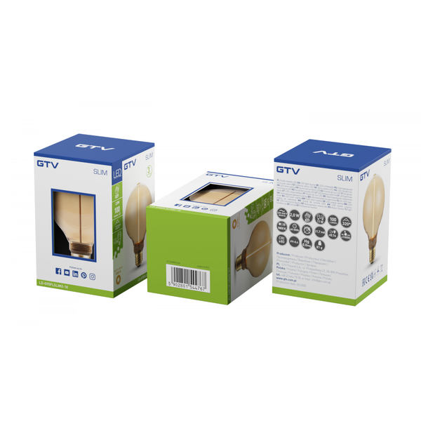 LED Bulb SLIM, E27, G95, 2 W, 100 lm, 1800K, AC220-240V, 320°, FILAMENT image 1