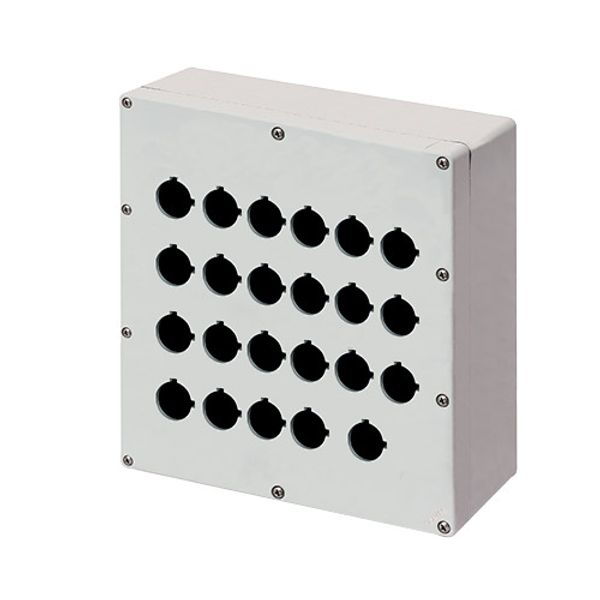 Aluminium push-button enclosure M4 230x257x100, 23 holes Ø 22, without cable entry image 1