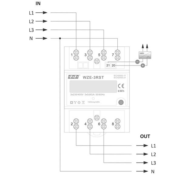 Three-phase energy consumption meter 80A with RESET function image 1