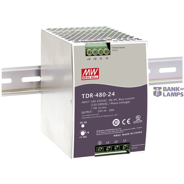TDR-480-48 DIN rail power supply, 480W, 48V, 10A, MEAN WELL image 1