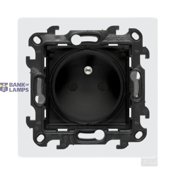 Single socket outlet with earthing for IP44 version with frame seal, with shutters, (module), Simon 24, IP44, 16A, black matt, Flap color: Transparent image 1