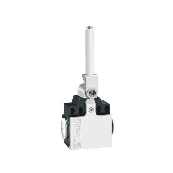 Limit switch, K series, ceramic rod lever, 2 side cable entry. Dimensions compatible to EN 50047, metal body, contacts 2NC slow action. Ceramic rod image 1