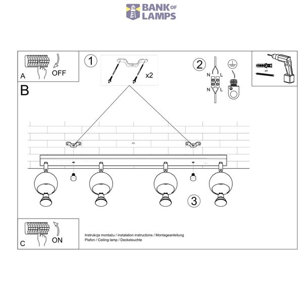 CEILING LAMP OCULARE 4L WHITE GU10 4X40W IP20 image 7