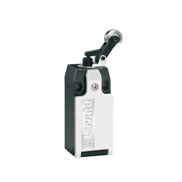 Limit switch, K series, roller side push lever, 1 bottom cable entry. Dimensions to EN 50047, metal body, contacts 1NO+1NC slow action. Plastic roller image 1