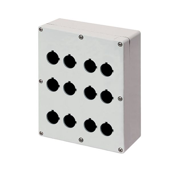 Aluminium push-button enclosure M4 170x205x70, 12 holes Ø 22, without cable entry image 1