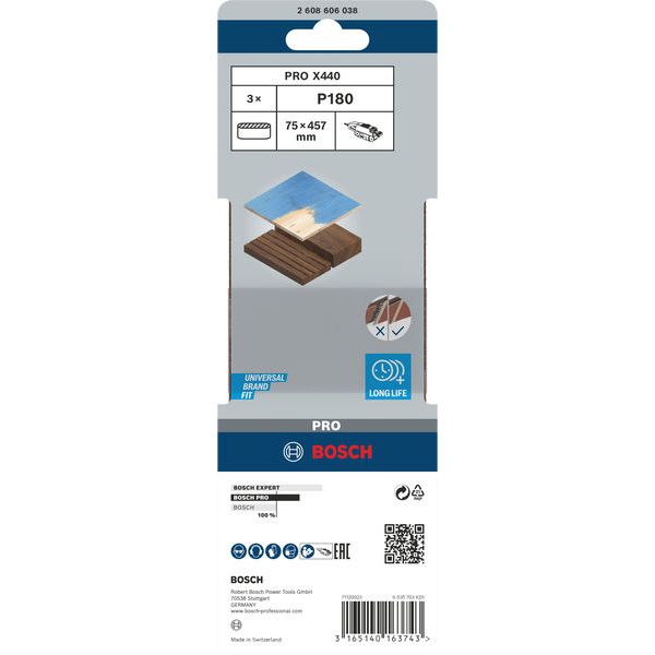 3-piece X440 sanding belt set 75 x 457 mm, 180 image 1