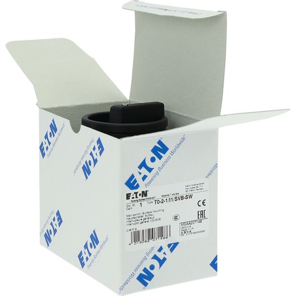 T0-2-1/I1/SVB-SW Main switch, T0, 20 A, surface mounting, 2 contact unit(s), 3 pole, STOP function, With black rotary handle and locking ring, Lockable in the 0 (Off) image 33